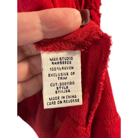 Max Studio Red Scoop Neck 3/4 Long Textured Sleeves Blouse Women Sz S - Picture 7 of 9